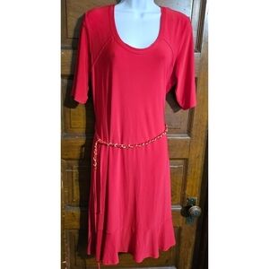 Lennie for Nina Leonard Red Belted Dress